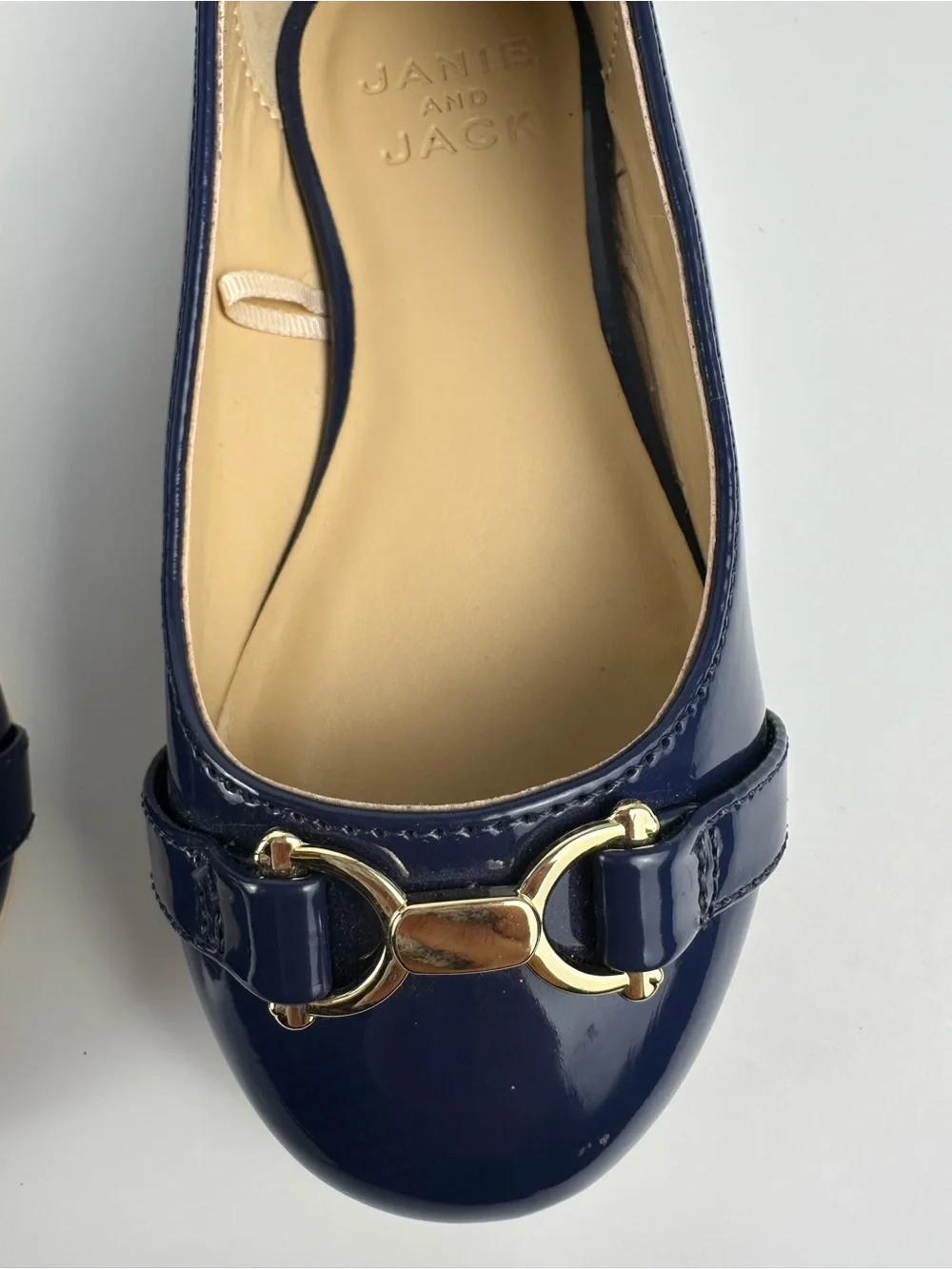 Janie and Jack Girls Navy Patent Ballet Flats Gold Hardware Size 9